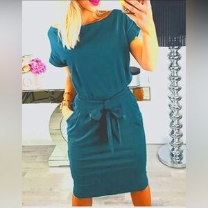 Pretty Garden Turquoise Dress Short Sleeve Small